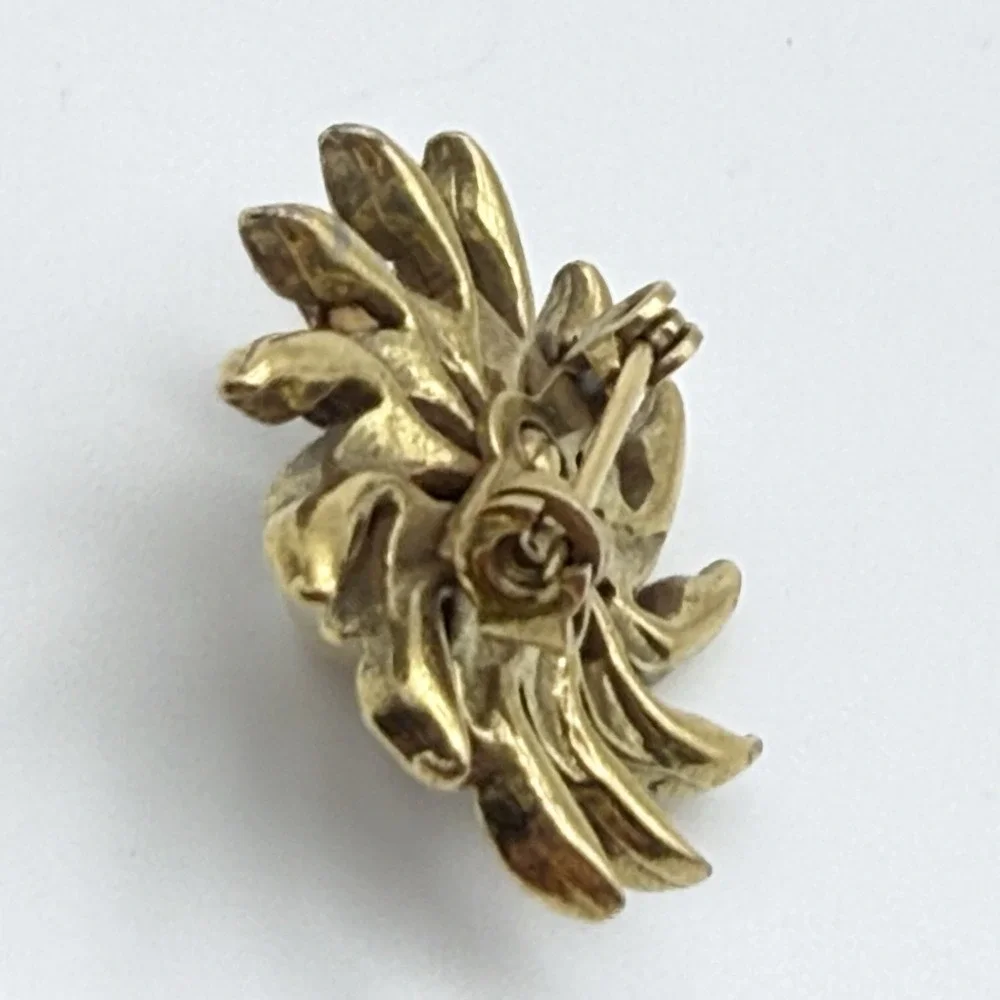 Vintage Faux Pearl Brooch Gold Tone Sunburst Swirl Floral Pin Small 1